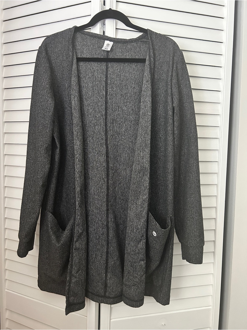 Senita Athletics- Open-Front Herringbone Gray Women's Cardigan Sweater XL